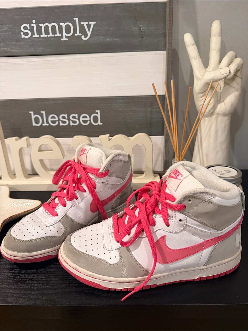 Nike Kids High-Top Sneakers White Hot Pink Gray